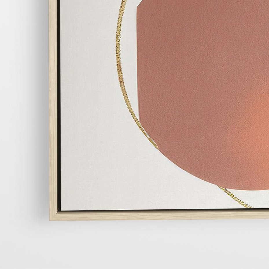 Obraz w ramie 70x50 - Pudrowe Kreacje - abstrakcyjne plamy koła złote linie modern art - rama drewno