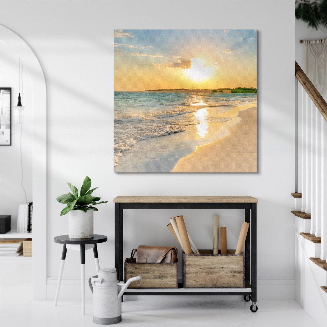 Obraz na płótnie 40x40 - Zachód słońca na plaży - plaża, zachód