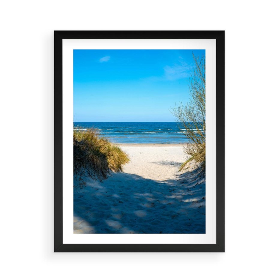 Plakat w ramie 50x70 - Spokój nad brzegiem morza - plaża, morze - rama czarna