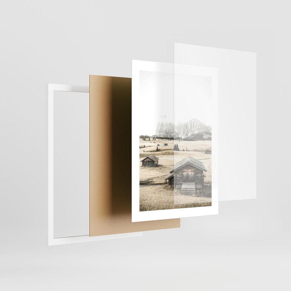 Plakat w ramie 30x40 - Chatka w Górskiej Sepii - domek w górach, chatka - rama biała