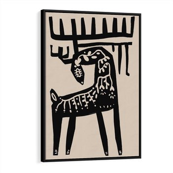 Obraz w ramie 70x100 - Konturem Zdefiniowany - skandynawska sztuka, jeleń - rama czarna