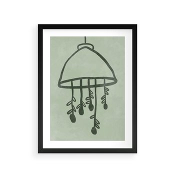 Plakat w ramie 30x40 - Zieleń Inspirującego Spokoju - plakat z abstrakcyjną zieloną lampą, skandynawski design - rama czarna