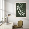 Plakat w ramie 40x50 - Rozkwitające Zielone Gałęzie - abstrakcyjne delikatne zielone linie, podobne do gałęzi kwiatów - rama drewno
