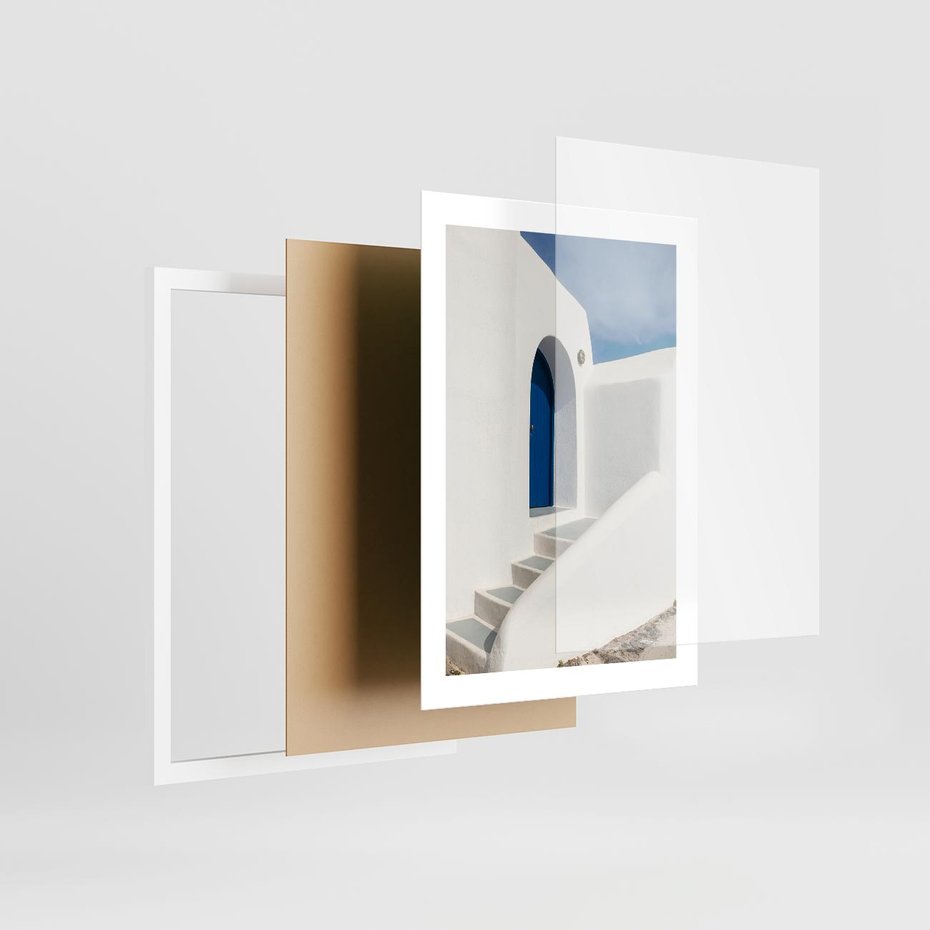 Plakat w ramie 30x40 - Powitanie Wyspy - Santorini, drzwi - rama biała