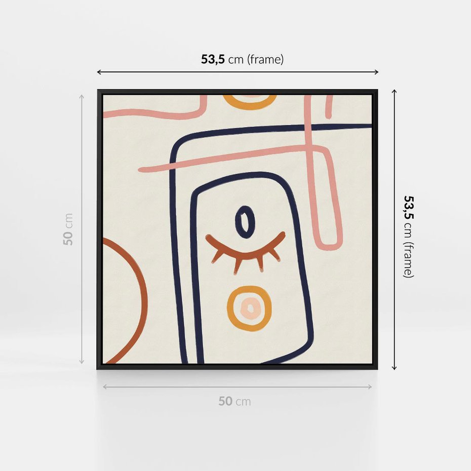 Obraz w ramie 50x50 - Manifestacje Dziwności - abstrakcja w stylu picasso, beżowe tło - rama czarna