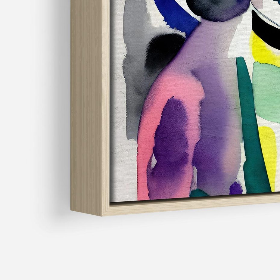 Obraz w ramie 50x50 - Subtelne Akwarelowe Ulotności - abstrakcyjny akwarelowy portret kobiety, rozmyte farby - rama drewno