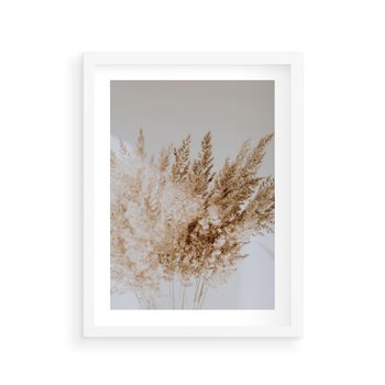 Plakat w ramie 40x50 - Boho Urok Traw Pampasowych - suche trawy, pampas - rama biała