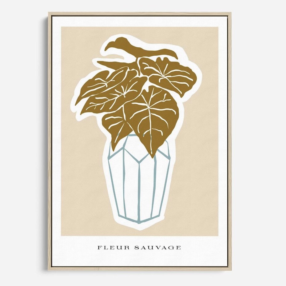 Obraz w ramie 80x120 - Rytmy Nowych Wizji - abstrakcyjne liście, tropikalne w wazonie - rama drewno