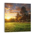 Obraz na płótnie 40x40 - Urok zachodu słońca na łące z drzewami - łąka, zachód