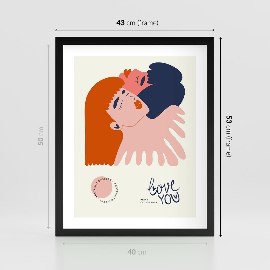 Plakat w ramie 40x50 - Rondo melancholii - para zakochanych, graficzny obraz - rama czarna