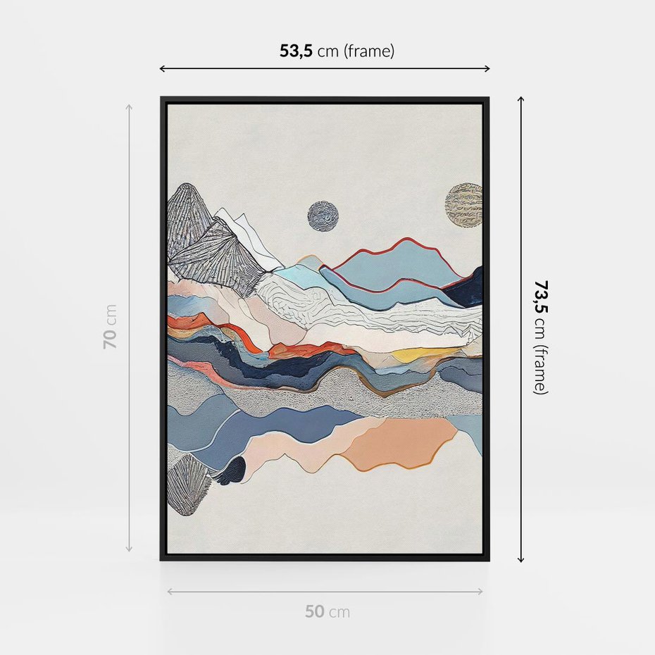 Obraz w ramie 50x70 - Dynamiczne Góry - akwarelowe graficzne góry, krajobraz - rama czarna
