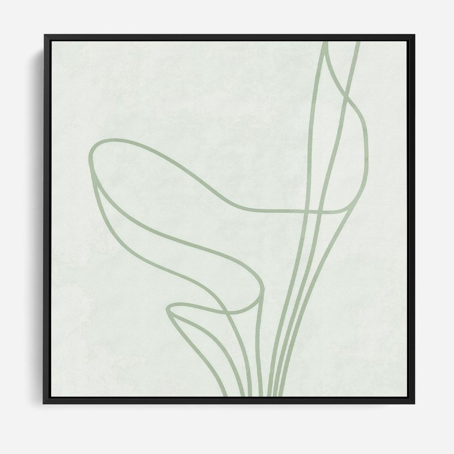 Obraz w ramie 50x50 - Zielona Równowaga Linii - abstrakcyjne delikatne zielone linie, nowoczesny plakat - rama czarna