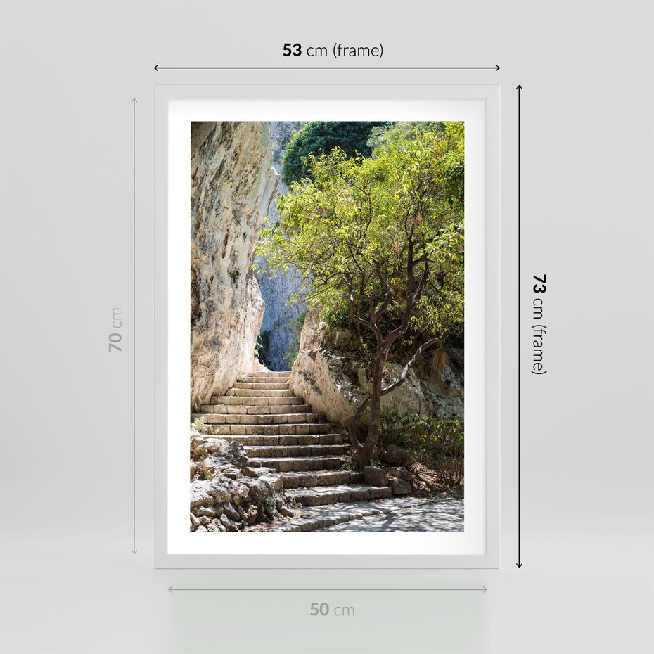 Plakat w ramie 50x70 - Krok po kroku do celu - schody, perspektywa - rama biała