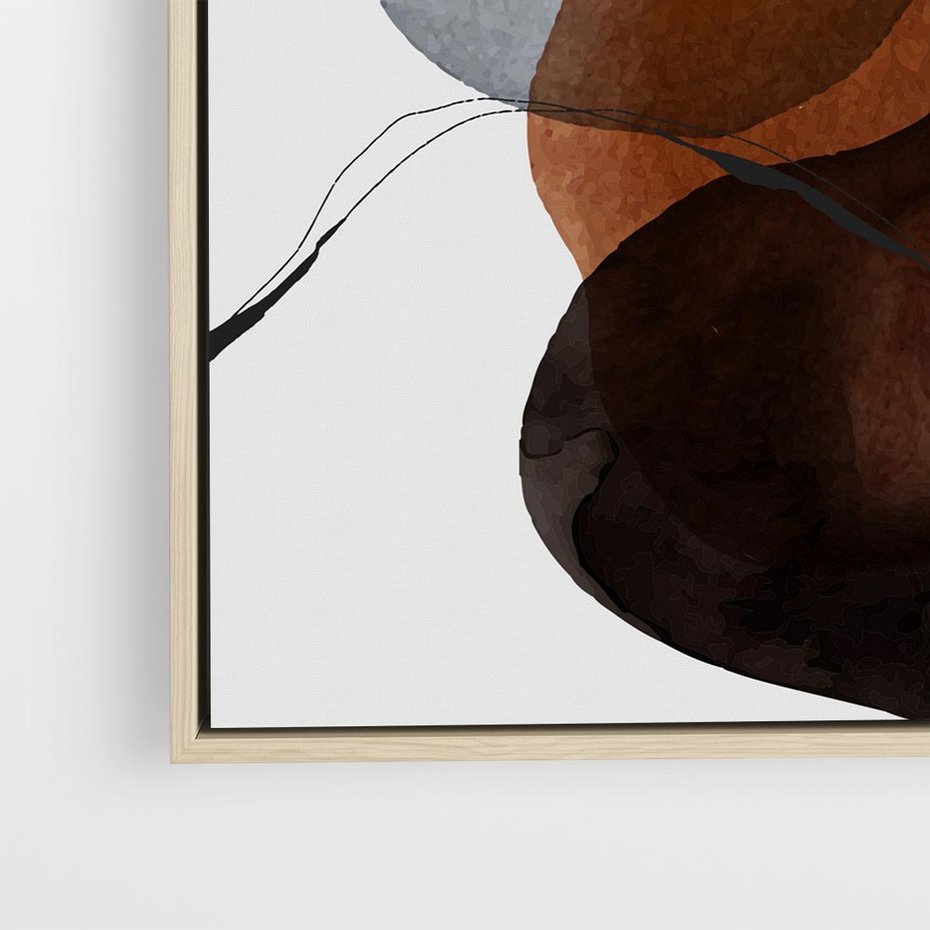 Obraz w ramie 50x50 - Kolorowe Wizje - abstrakcyjne plamy akwarelowe, czarny szkic - rama drewno