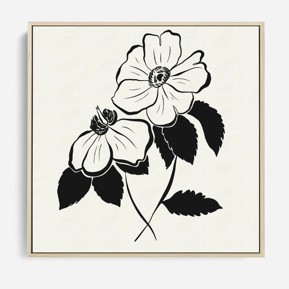 Obraz w ramie 80x80 - Poezja kwiecistej kreski - kwiaty, minimalistyczne - rama drewno