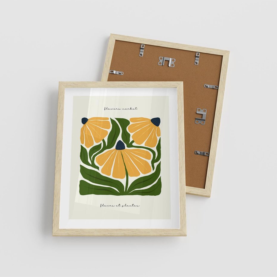 Plakat w ramie 40x50 - Kreatywne Wibracje - sztuka nowoczesna, kolorowe kwiaty - rama drewno