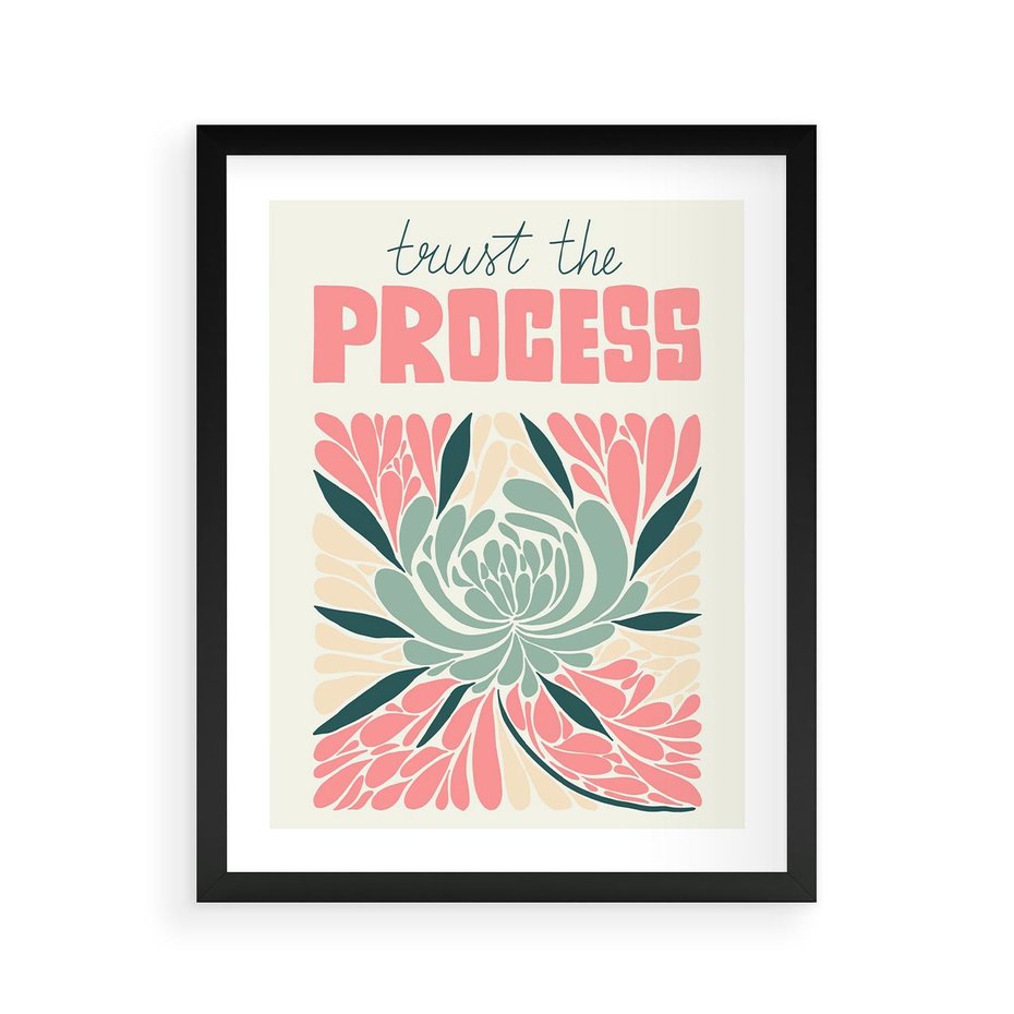 Plakat w ramie 40x50 - Rozbijające Barwy - abstrakcyjny pastelowy kwiat, wyrazista typografia - rama czarna