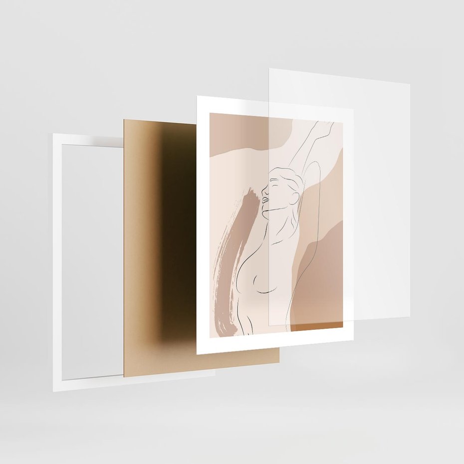 Plakat w ramie 40x50 - Sztuka Nagiej Formy - szkic nagiej kobiety, kolory beżowe - rama biała