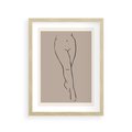 Plakat w ramie 30x40 - Intrygujące Szkice - mnimalistyczny akt kobiecy, beżowa tonacja - rama drewno