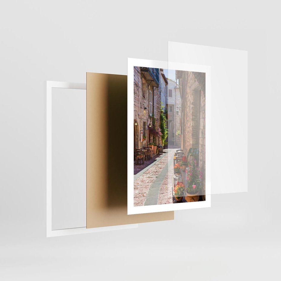 Plakat w ramie 50x70 - Malownicze Zakątki Miasta - uliczka, perspektywa - rama biała