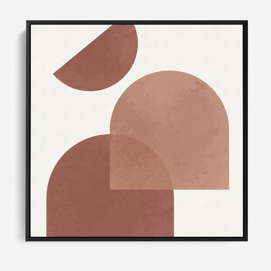 Obraz w ramie 50x50 - Harmonijne Widoki - abstrakcyjne geometryczne kształty, odcienie brązu i beżu - rama czarna