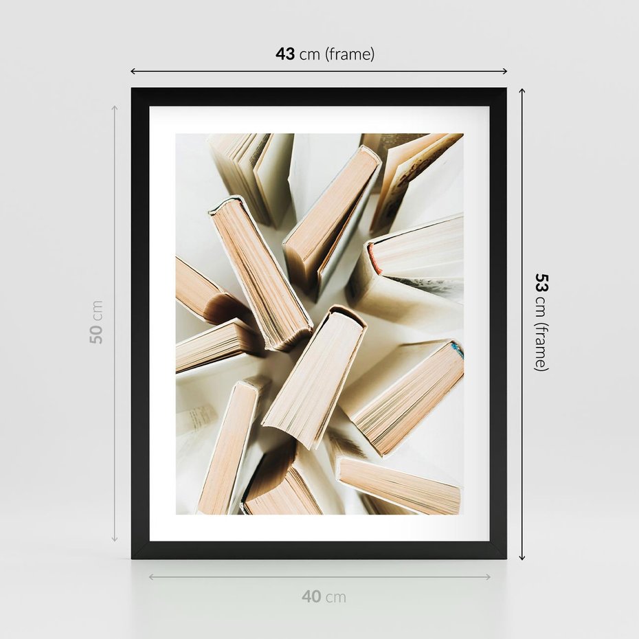 Plakat w ramie 40x50 - Odcienie Wiedzy - książki, ujęcie z góry - rama czarna