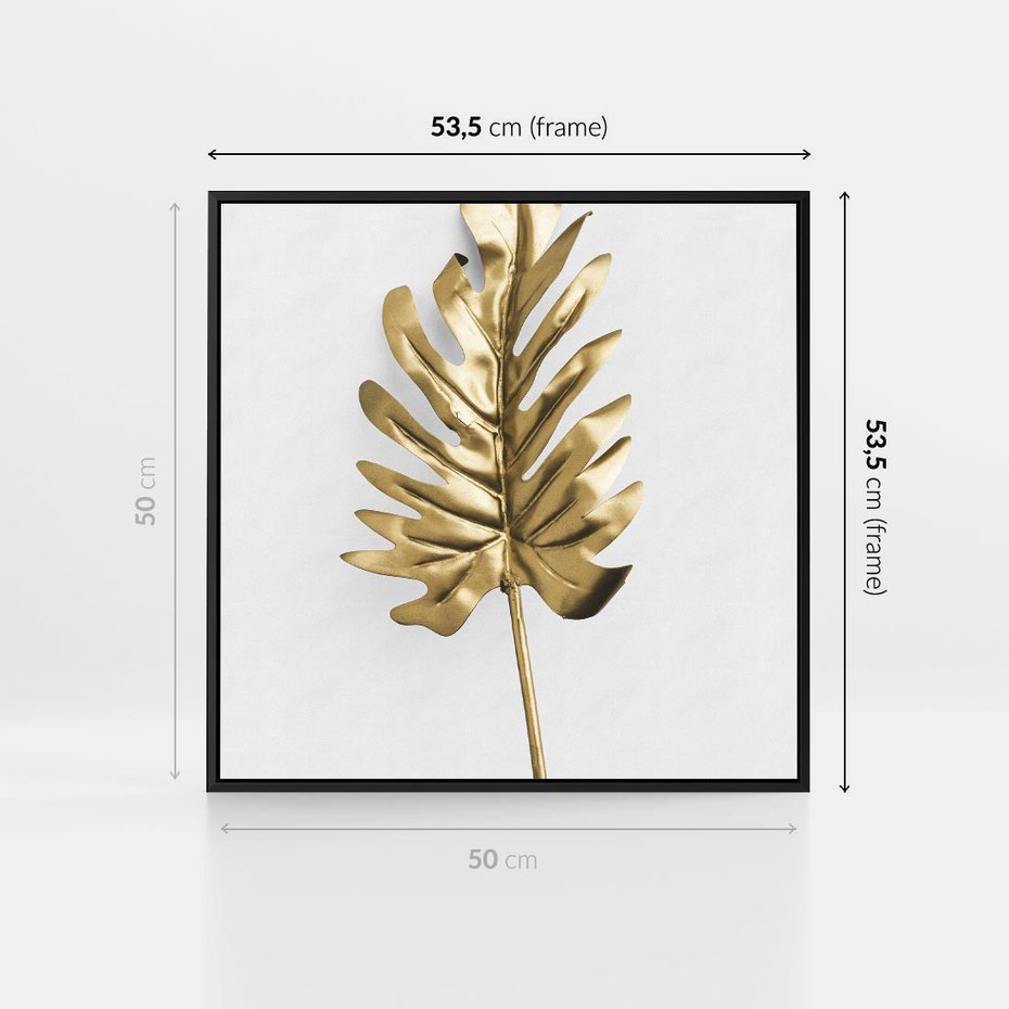 Obraz w ramie 50x50 - Ponadczasowy Urok - złote, liście - rama czarna