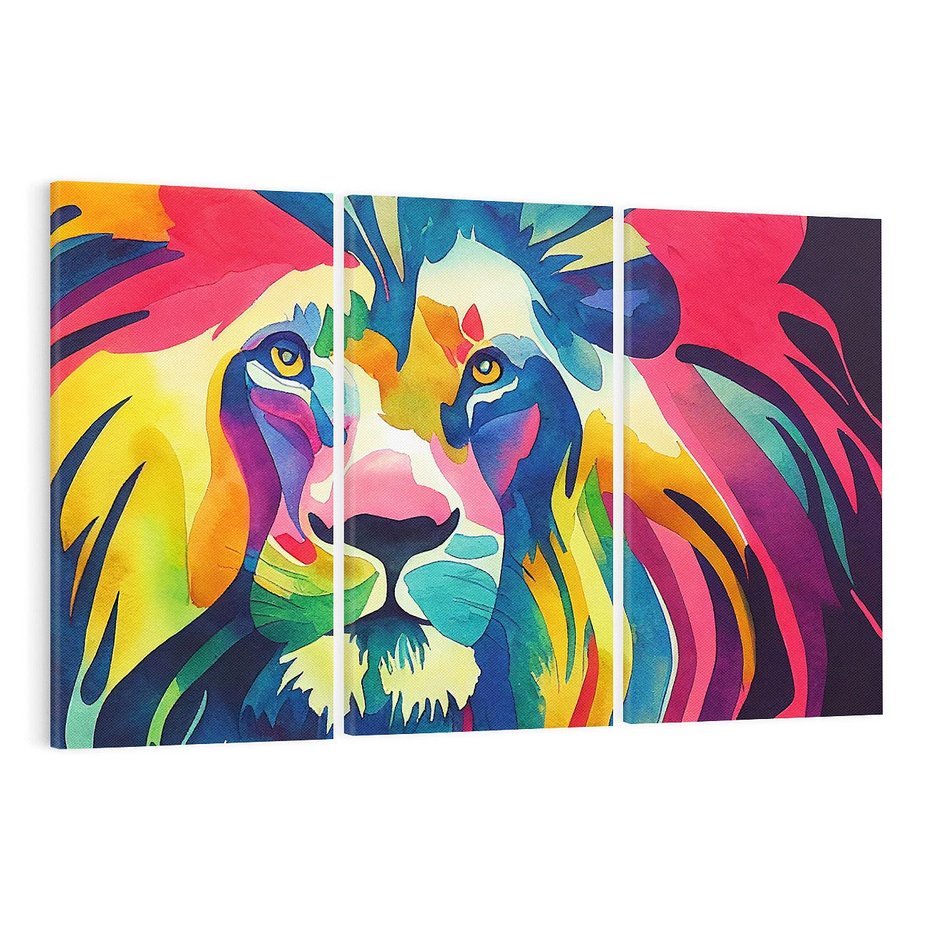 Obraz na płótnie 120x80 - Tęczowy Lew - akwarela, tęczowy lew