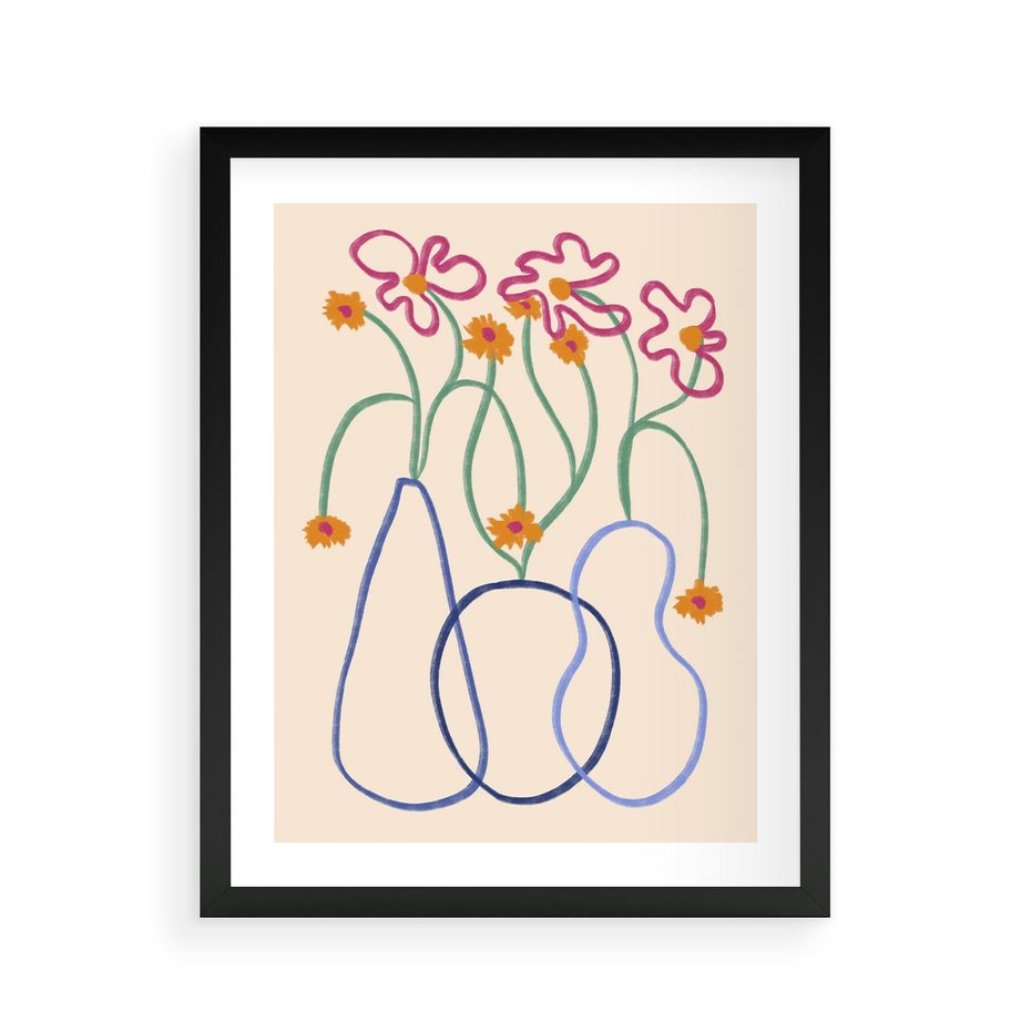 Plakat w ramie 40x50 - Migocące Pastelowe Impresje - minimalistyczny abstrakcyjny obraz, prymitywne kwiatki - rama czarna