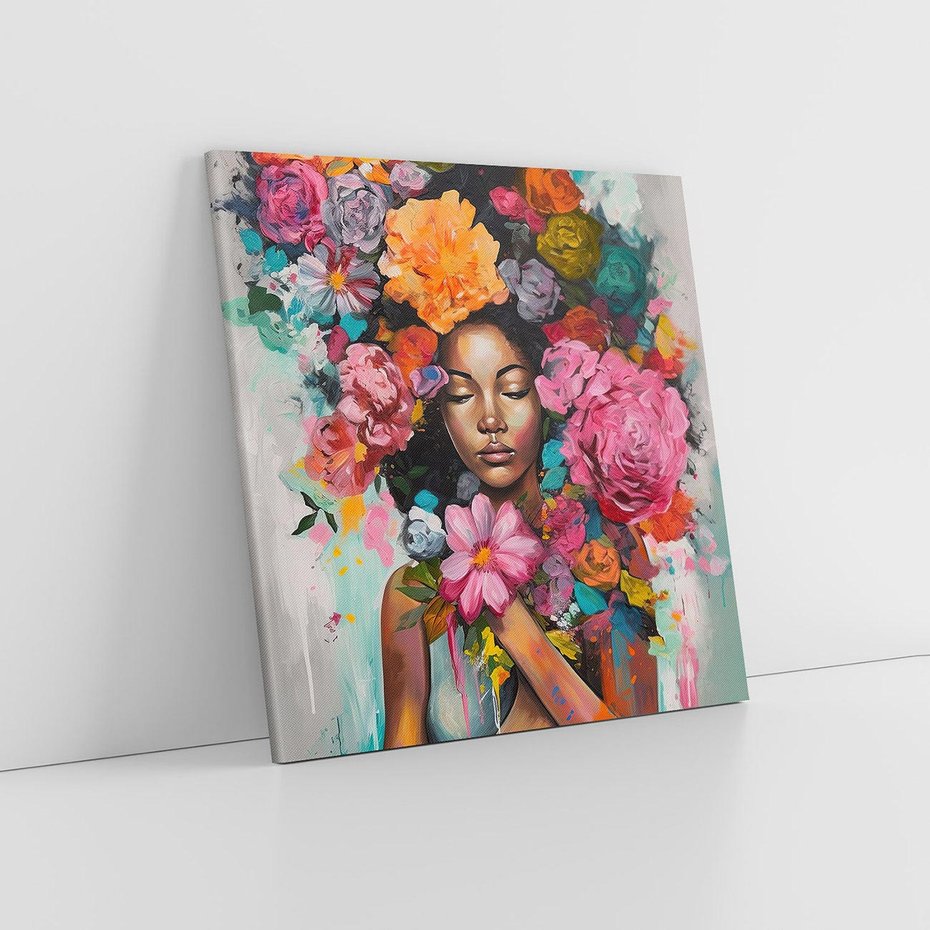 Obraz na płótnie 30x30 - Z Głową w Kwiatach - obraz olejny, sztuka nowoczesna