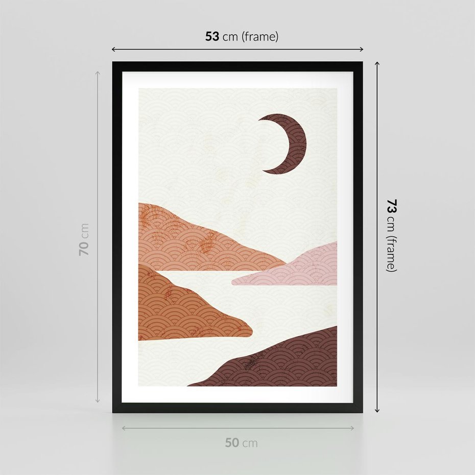 Plakat w ramie 50x70 - Księżycowa Refleksja - nowoczesna sztuka, góry - rama czarna