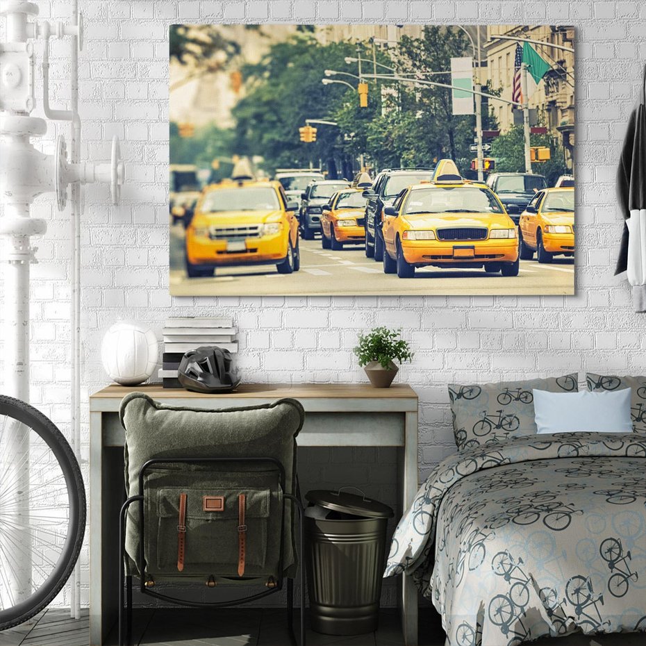 Obraz na płótnie 100x70 - Miasto Taksówek - taksówki, miasto
