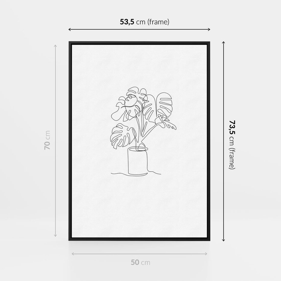 Obraz w ramie 50x70 - Tajemnicza Harmonia - sztuka one line, monstera - rama czarna