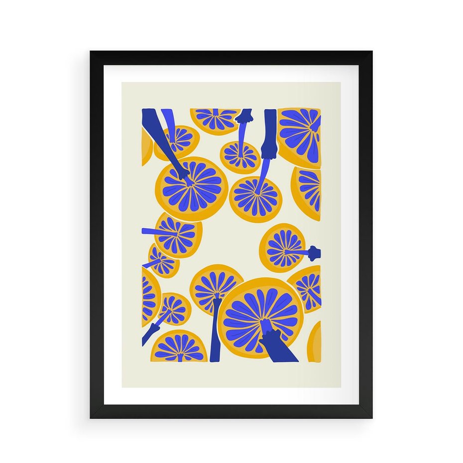 Plakat w ramie 50x70 - Malowane w słońcu - abstrakcyjna kompozycja, grzyby - rama czarna