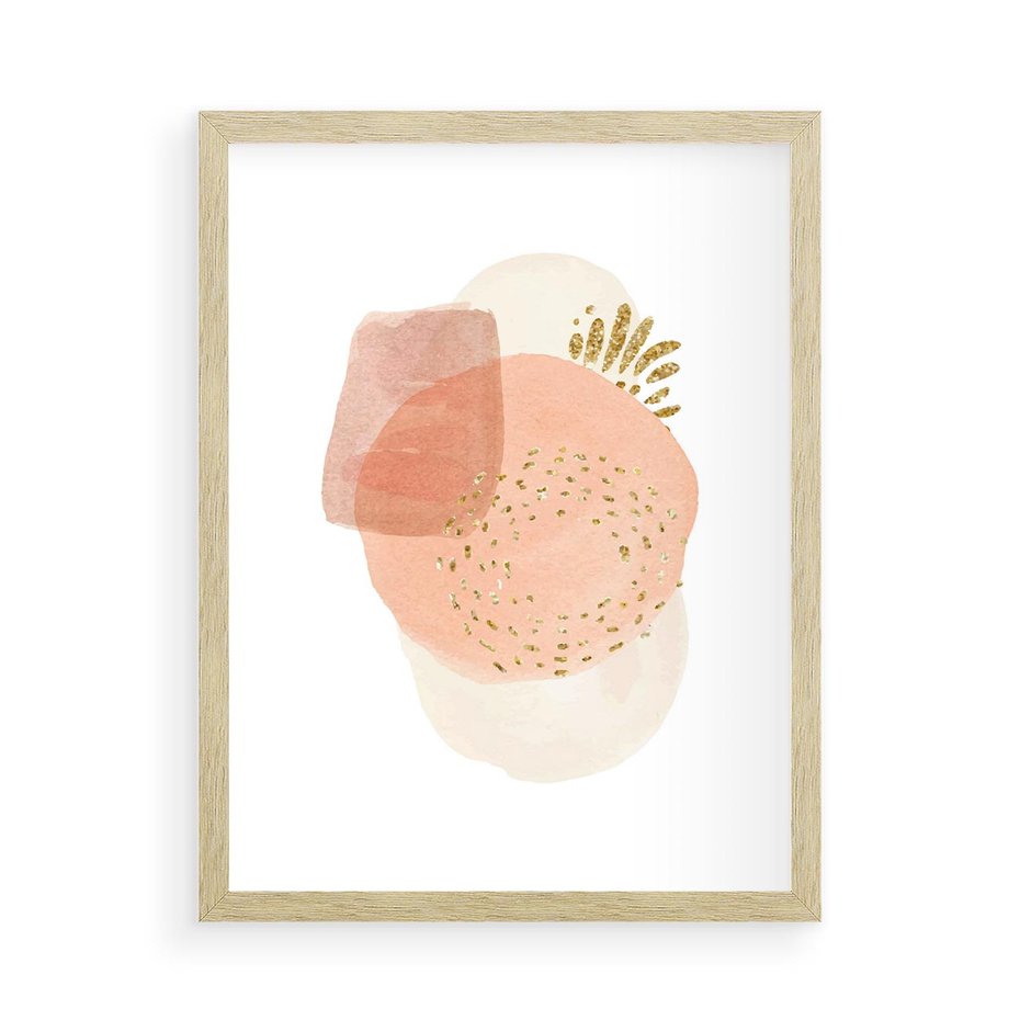 Plakat w ramie 50x70 - Migotliwe Kształty i Plamy - abstrakcyjne akwarelowe plamy, minimalizm - rama drewno
