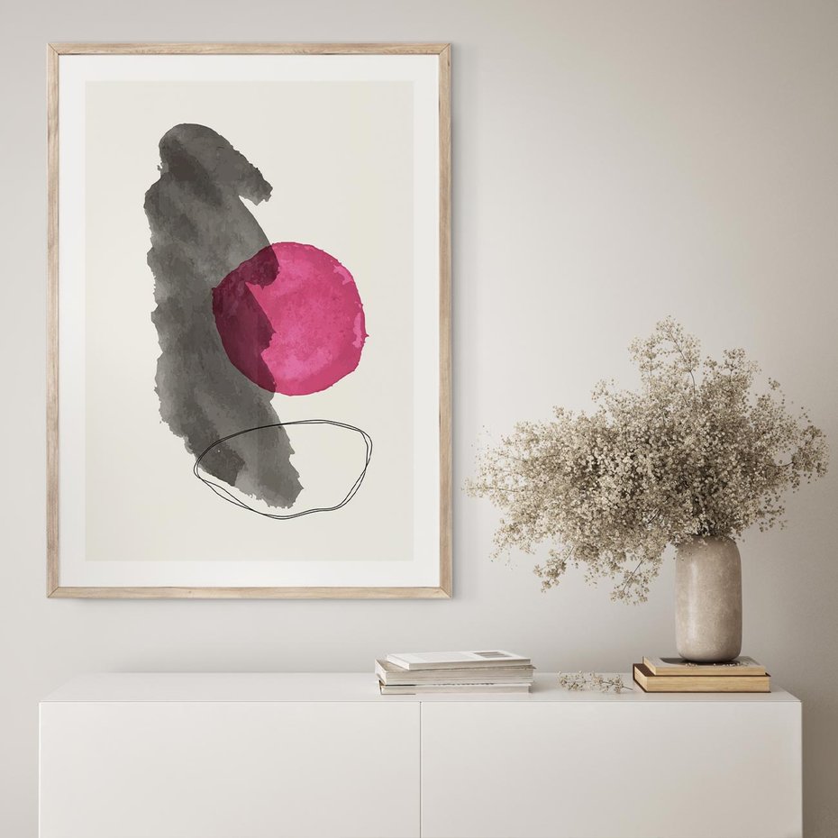 Plakat w ramie 50x70 - Bezczasowe Rytmy - abstrakcyjne nieregularne plamy, czarny - rama drewno