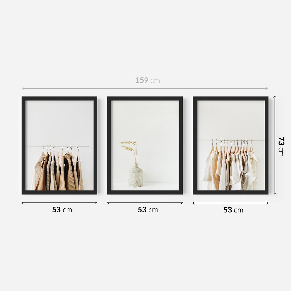 Zestaw obrazy w ramie 50x70 galeria - Garderoba, minimalizm, wieszaki, skandi - rama czarna
