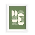Plakat w ramie 50x70 - Migotliwe Formy - geometryczne boho kształty na brązowym, oliwkowym tle - rama biała