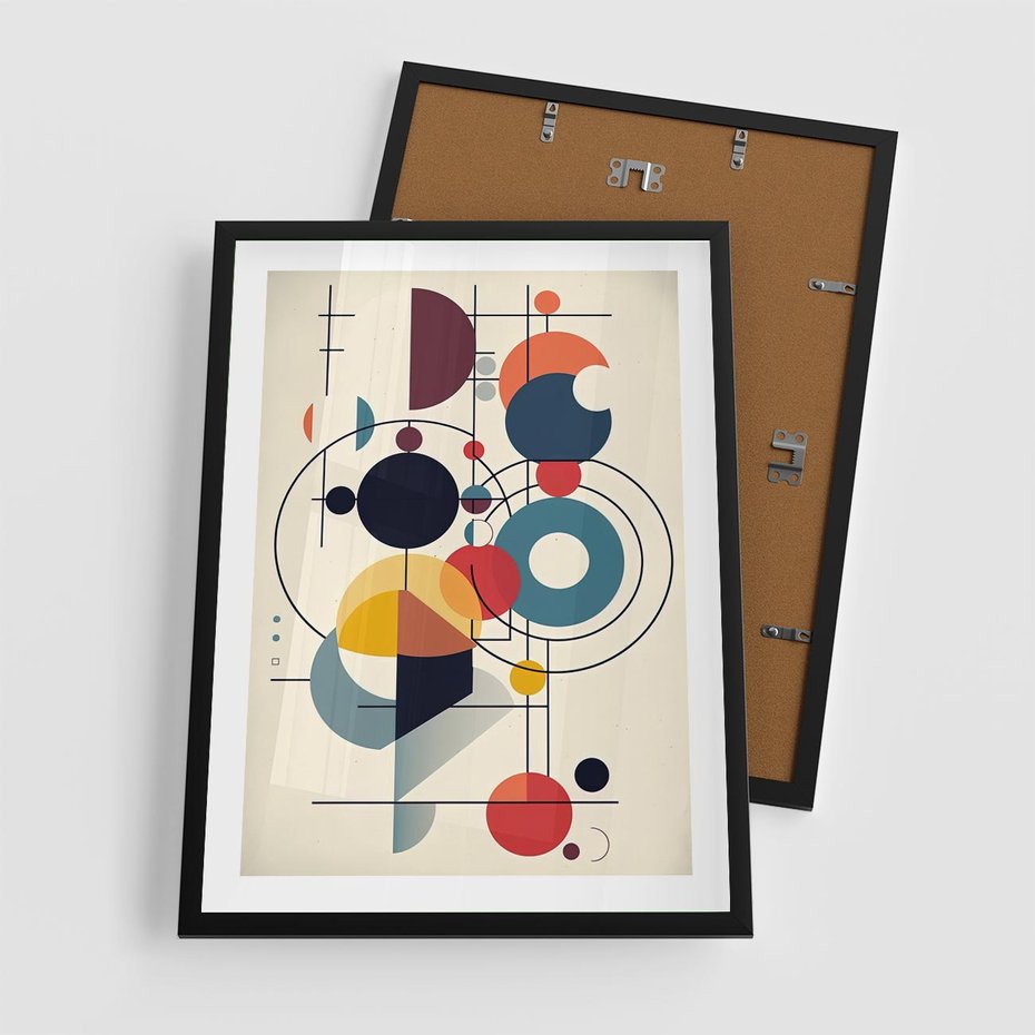 Plakat w ramie 50x70 - Rozbijające Barwne Granice - abstrakcyjna geometryczna kompozycja, koła linie - rama czarna