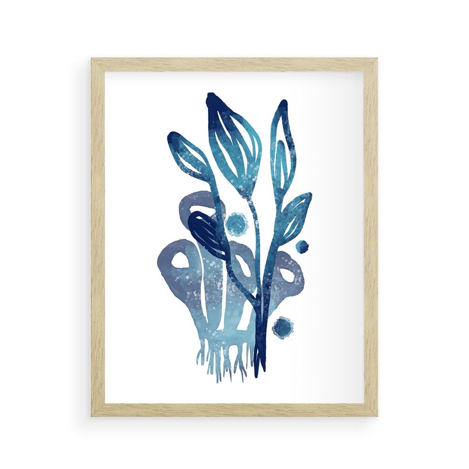 Plakat w ramie 40x50 - Akwarelowy Błękit - pastelowy, abstrakcyjny plakat - rama drewno