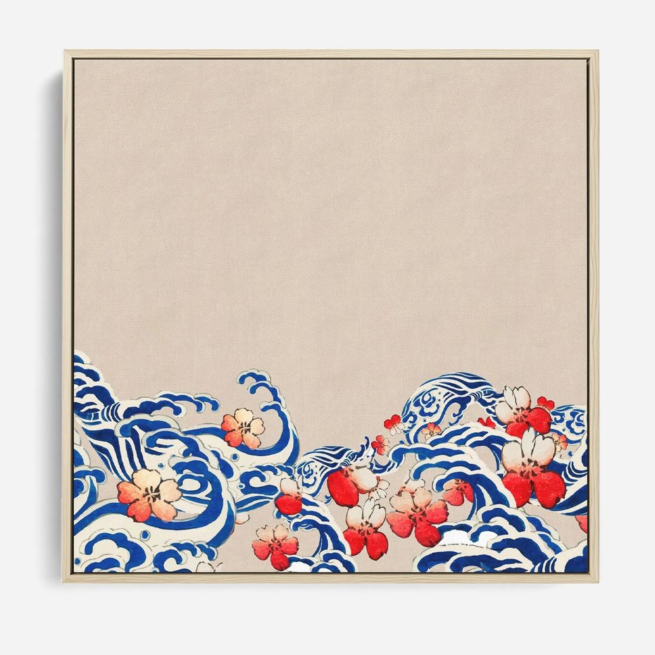 Obraz w ramie 50x50 - Japońska Harmonia: Falujące Kwiaty - japonia, orientalne kwiaty wiśni - rama drewno