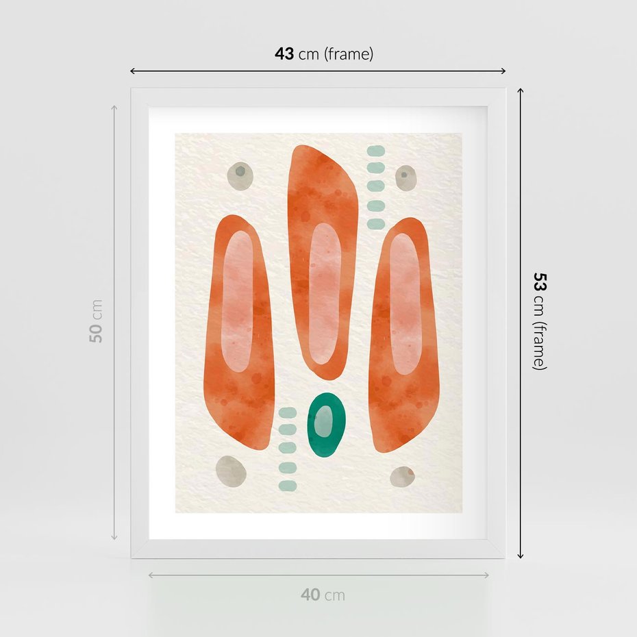 Plakat w ramie 40x50 - Księga Barw - abstrakcyjne formy, dominujący kolor pomarańczowy - rama biała