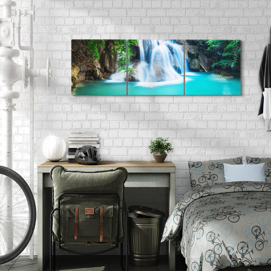 Obraz na płótnie 90x30 - Tajlandia: wodospad w zielonym lesie - Tajlandia, wodospad