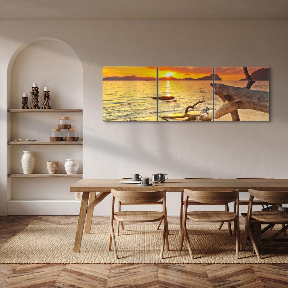 Obraz na płótnie 150x50 - Magia zachodu słońca nad morzem - plaża, morze