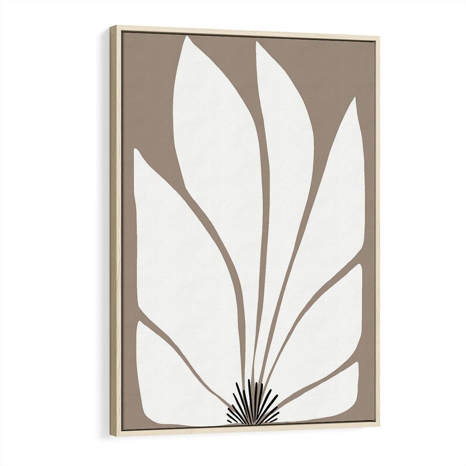 Obraz w ramie 70x100 - Ekspresyjne Kontury - abstrakcyjny kwiat, beże i brązy - rama drewno