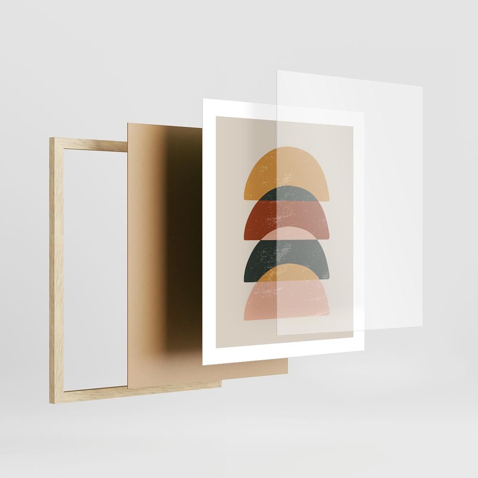 Plakat w ramie 40x50 - Energetyczne Wzory - nowoczesny plakat, abstrakcyjne kształty - rama drewno