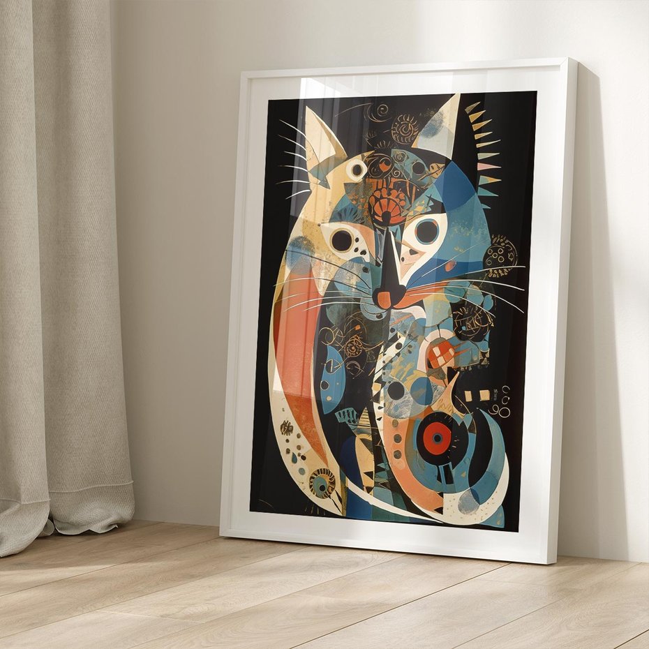 Plakat bez ramy 40x50 - Księga Surrealnych Wymiarów - abstrakcyjny obraz olejny, kot