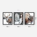 Zestaw obrazy w ramie 40x50 galeria - Jeleń, bizon, zima, retro - rama czarna