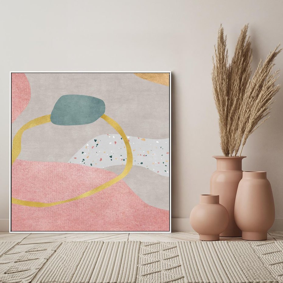 Obraz w ramie 80x80 - Ekspresja w ruchu pędzla - abstrakcja, połączenie kształtów - rama biała