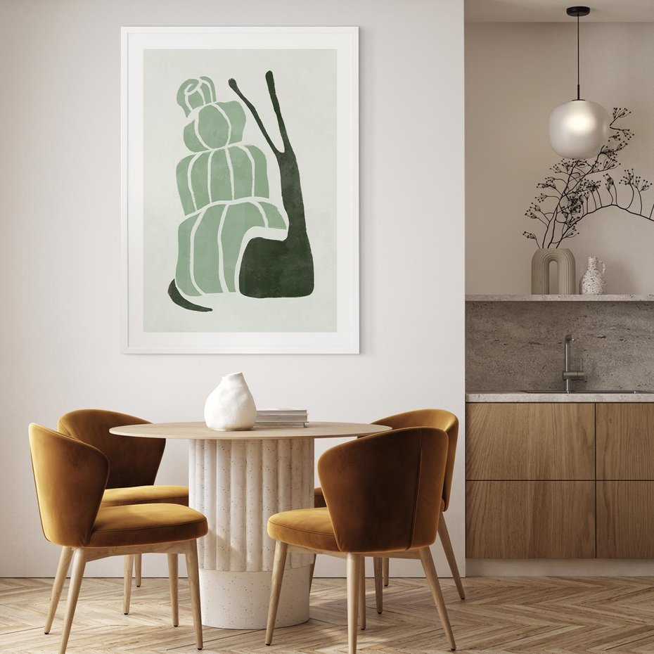 Plakat bez ramy 40x50 - Zielona Równowaga - abstrakcyjny zielony ślimak, skandynawski design